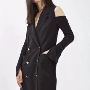 Topshop Black Cold-Shoulder Double-Breasted Blazer Coat